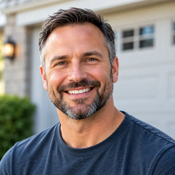 Man in navy shirt — Home
