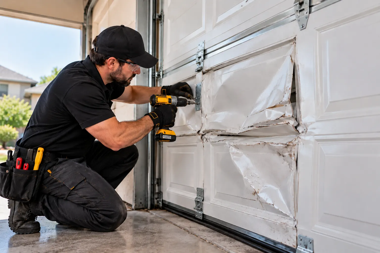 Emergency garage door panel reinforcement — Emergency