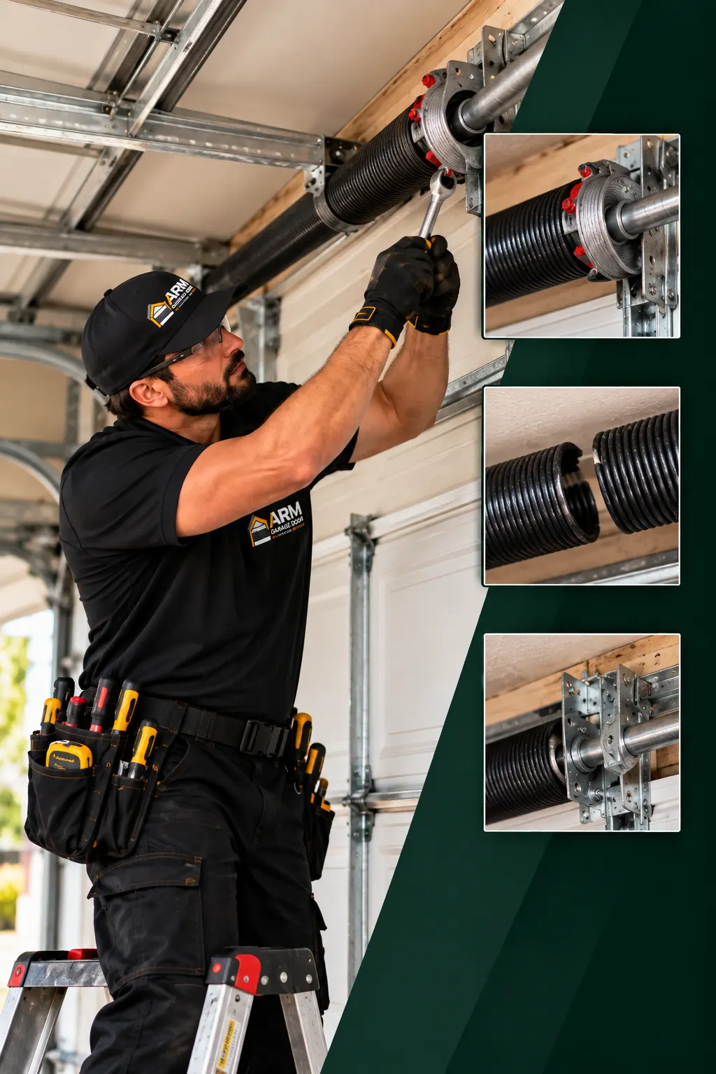 Garage door spring service collage — Spring repair