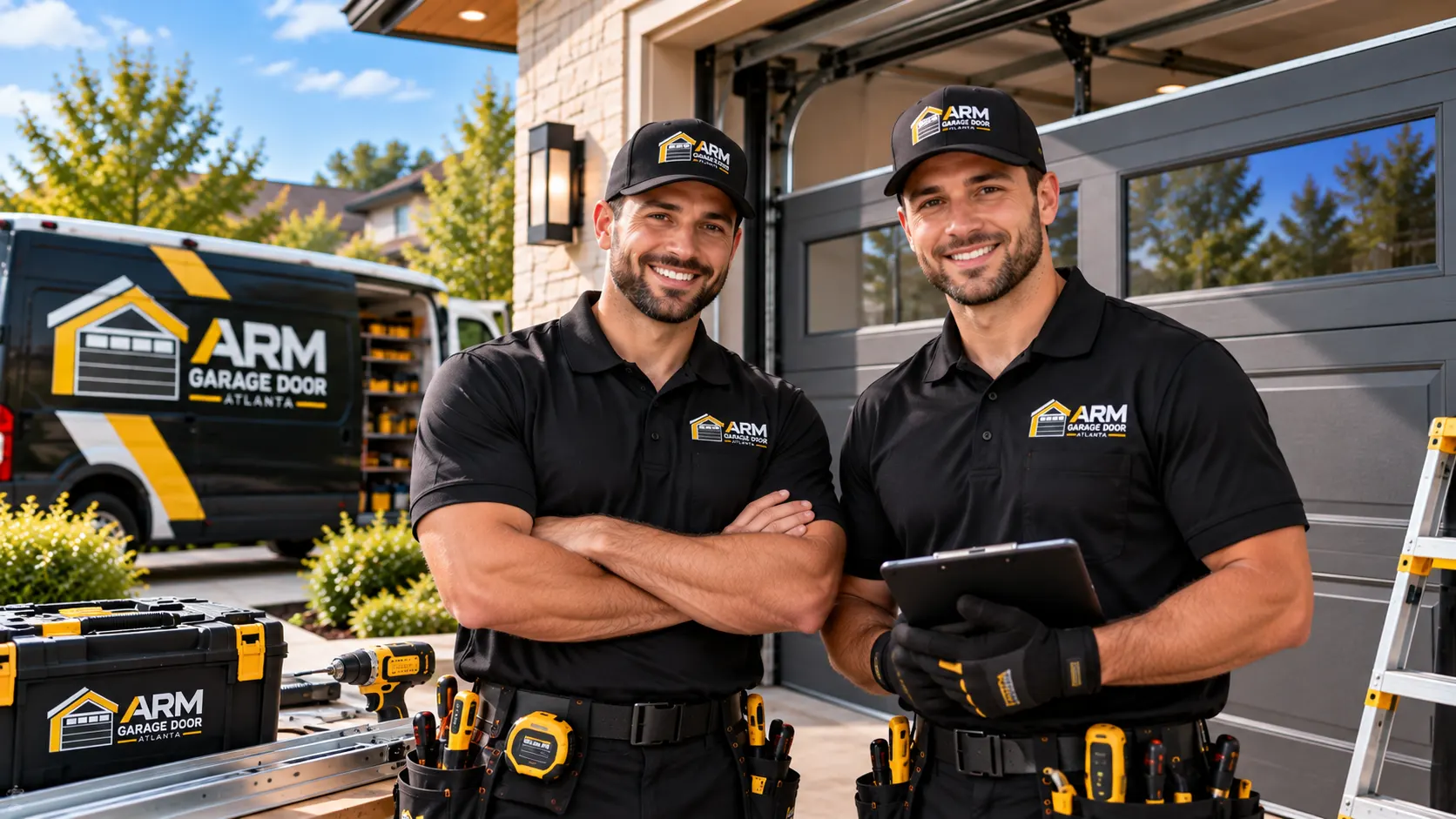 ARM technicians by garage — About