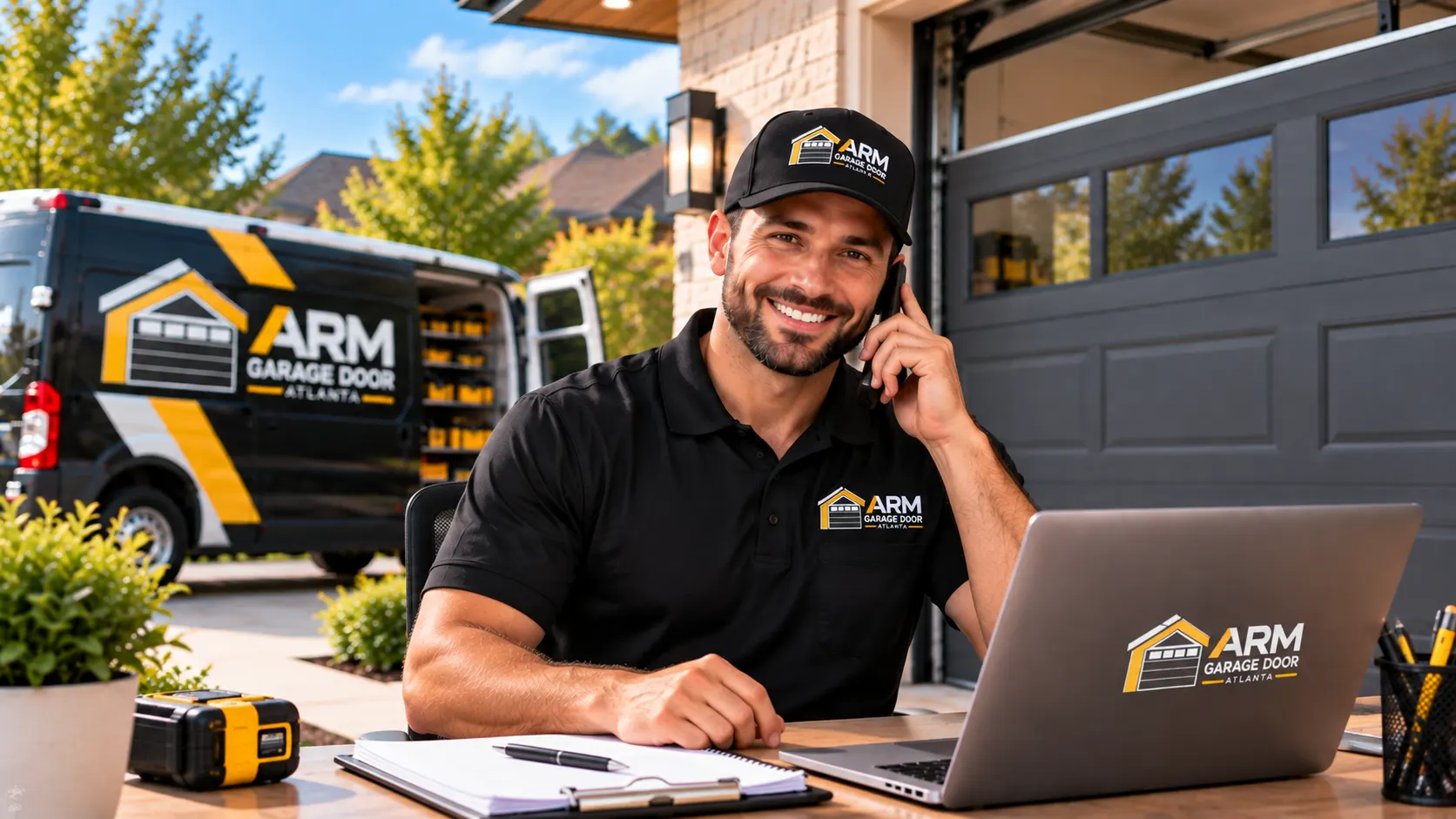 Technician at laptop — Contact