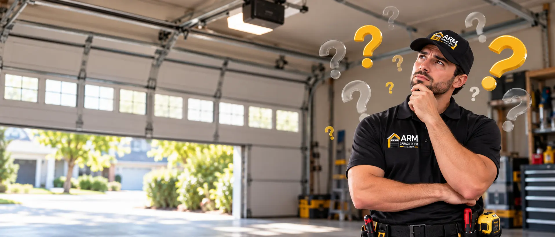 Technician with question marks — FAQs
