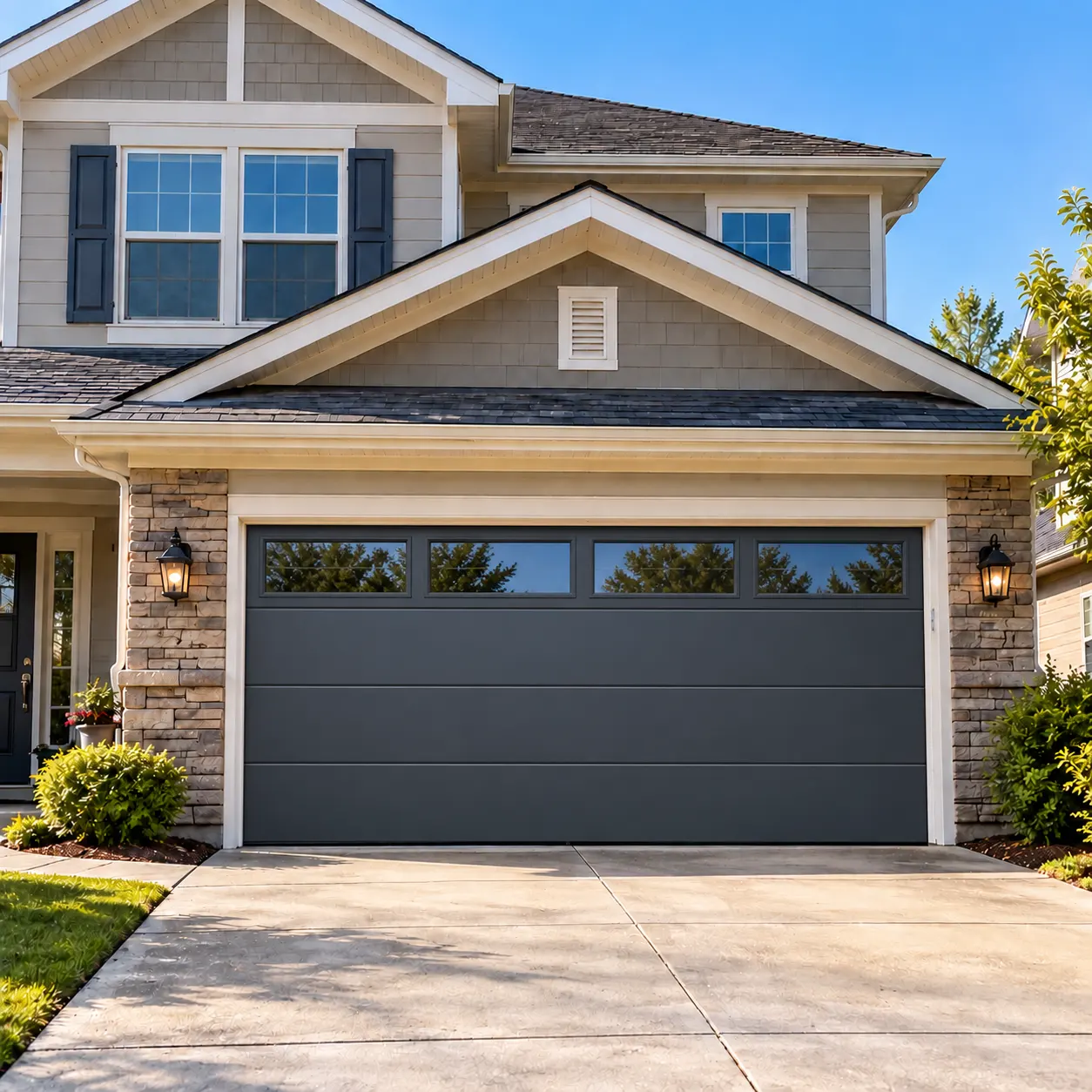 New charcoal garage door — Installation