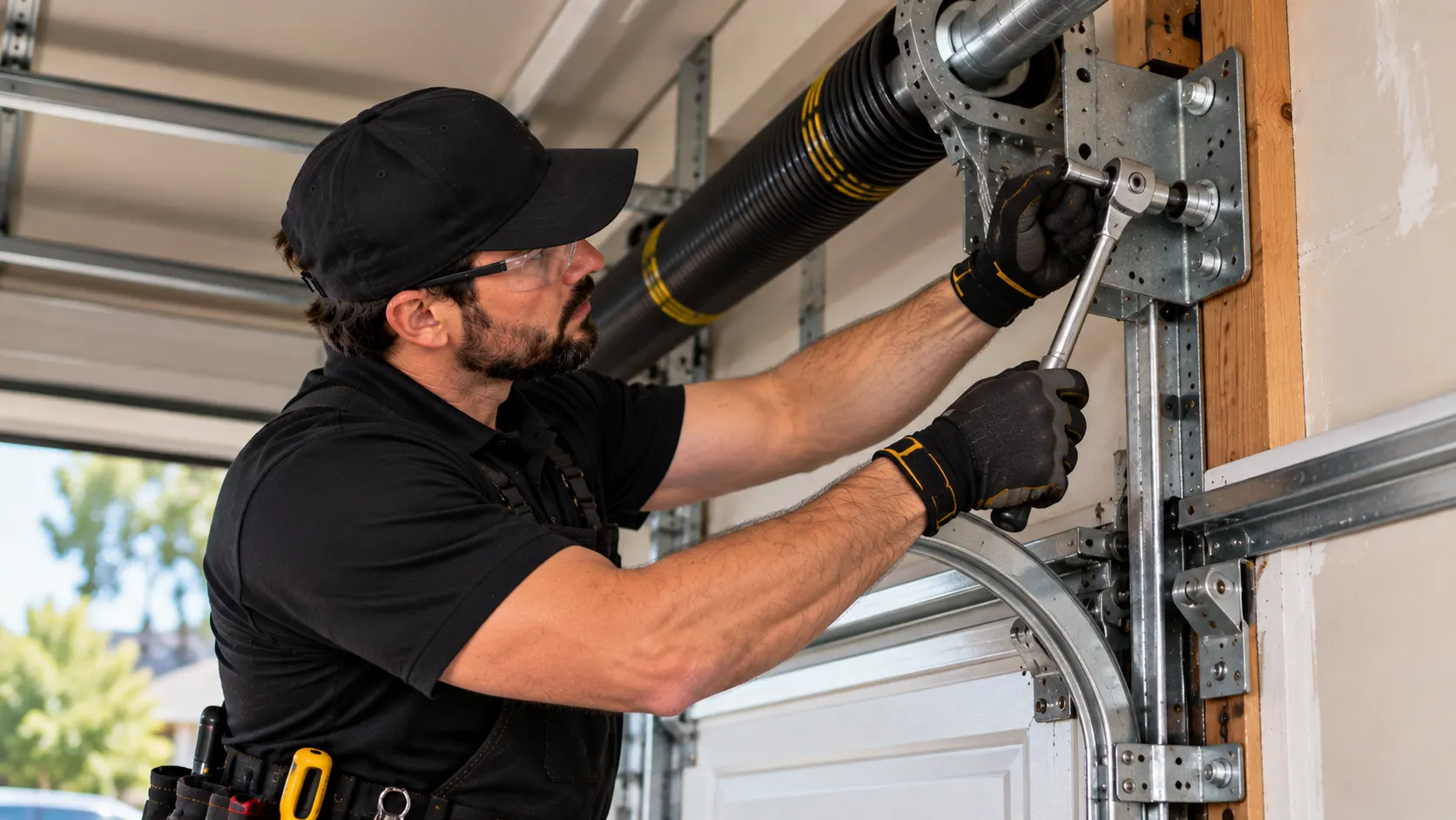 Garage door mounting bracket securing — Track repair