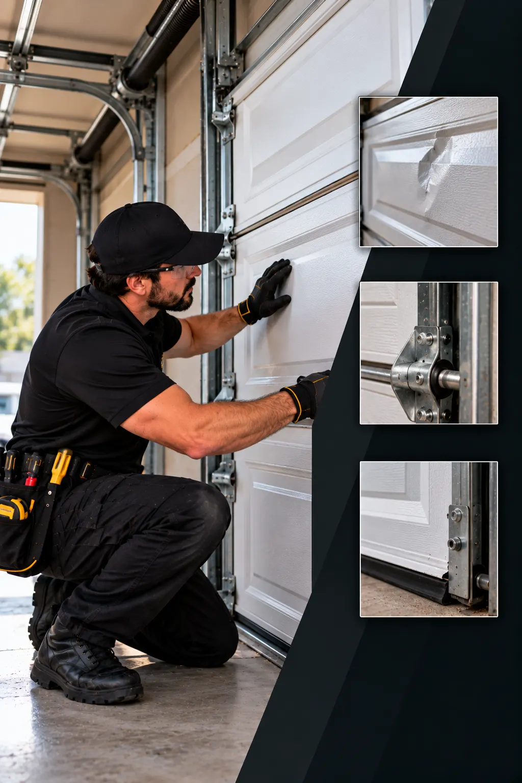 Garage door panel and hardware repair — Panel repair