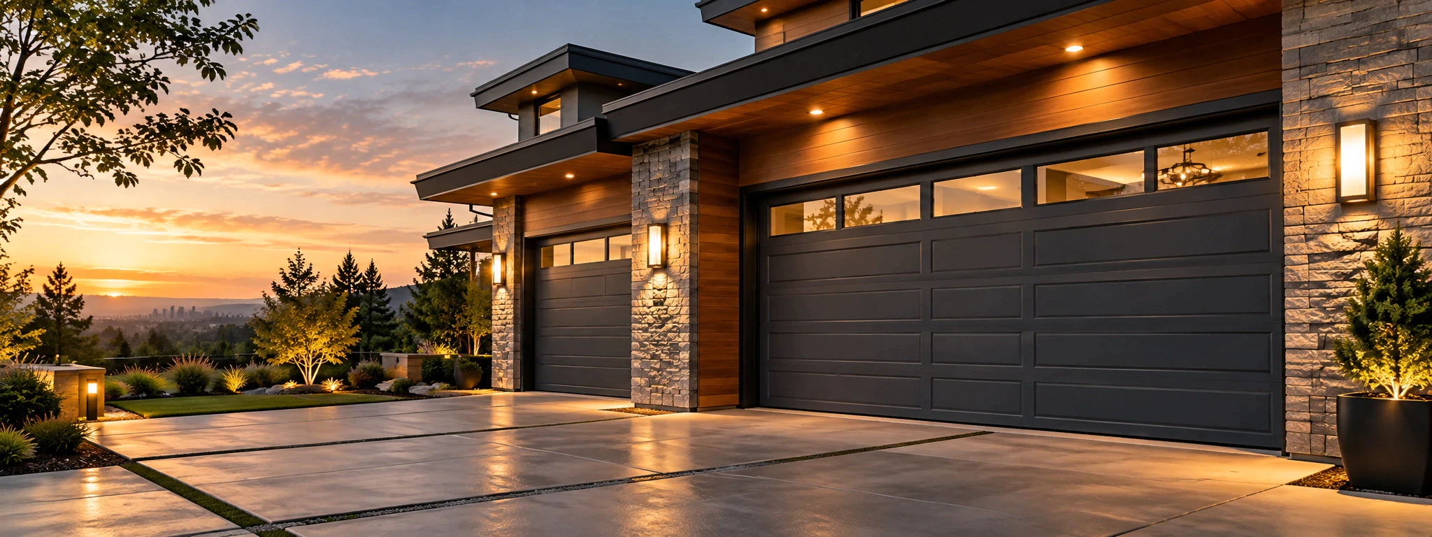 Modern garage at sunset — Home
