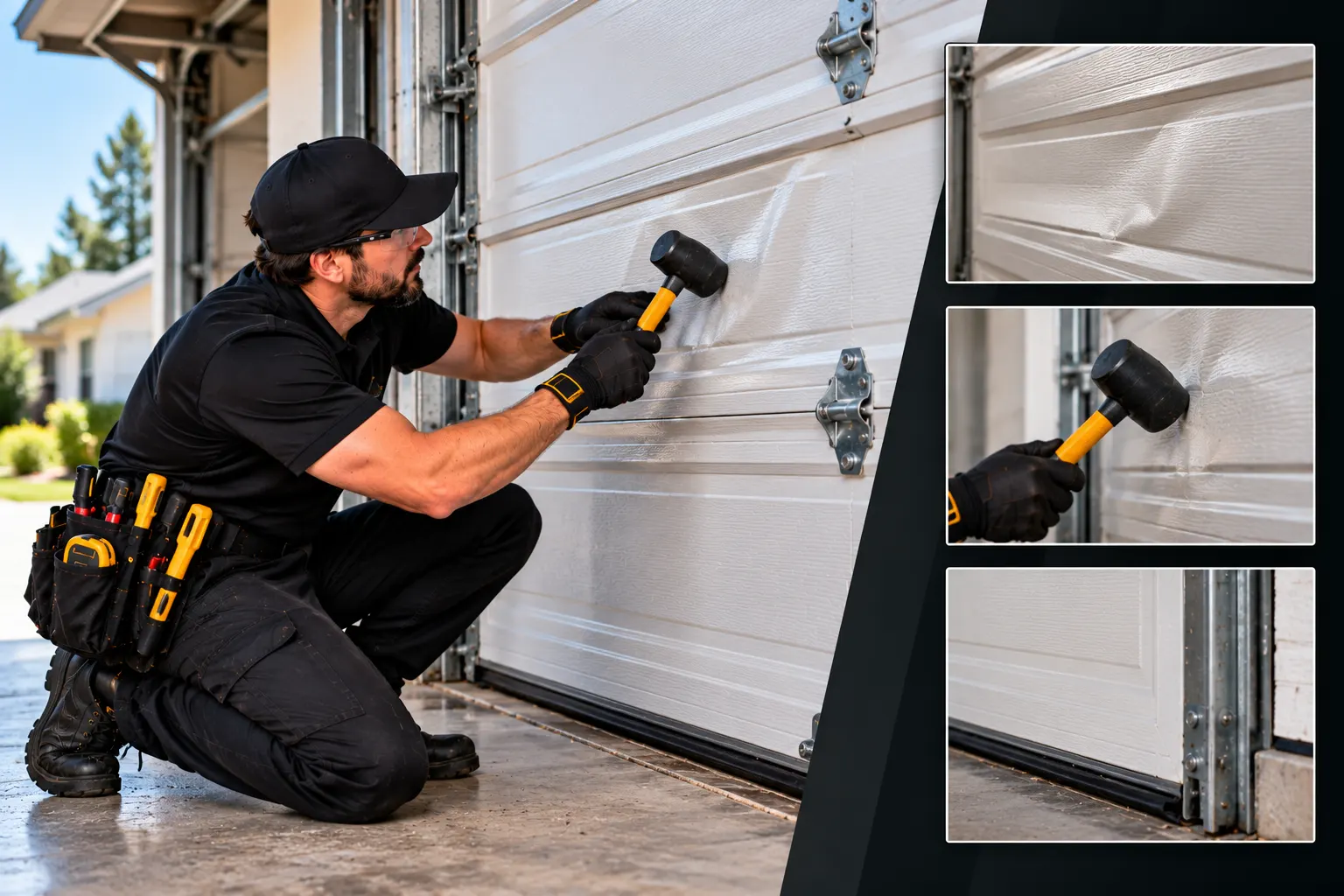 Steel garage door panel straightening — Panel repair